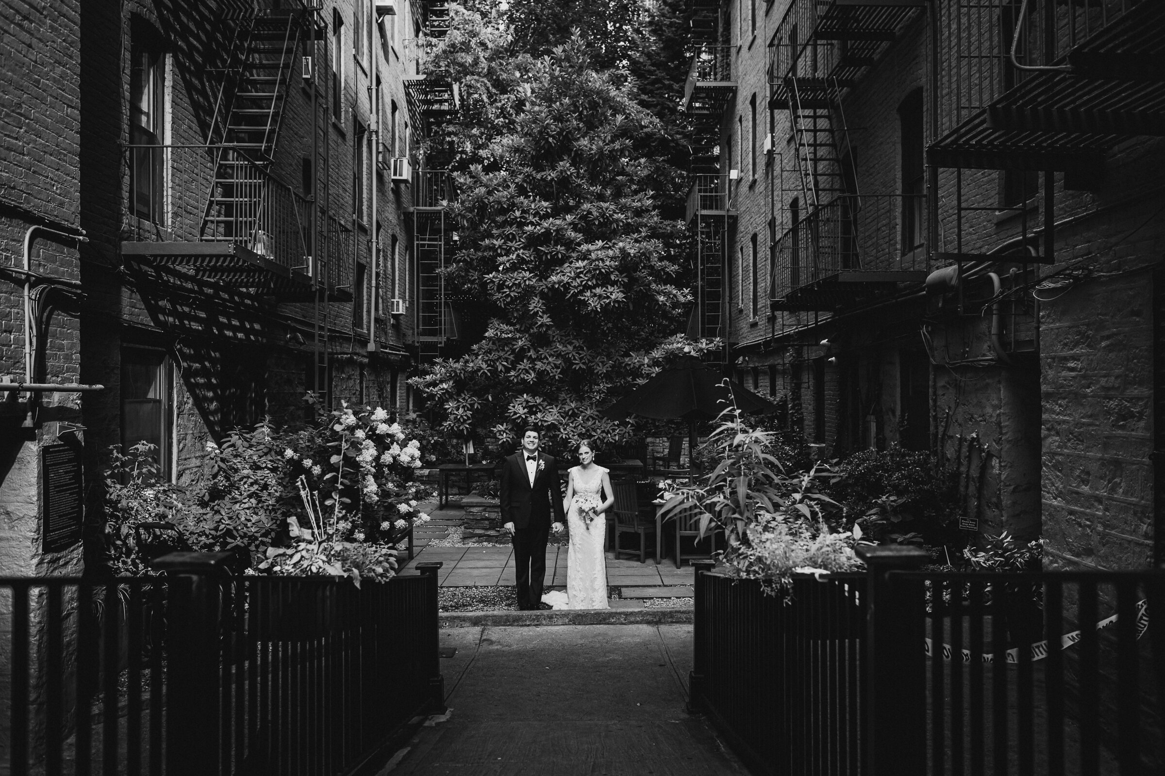 Rachel and Jordan decided to get married right in the courtyard of their NYC apartment building! 