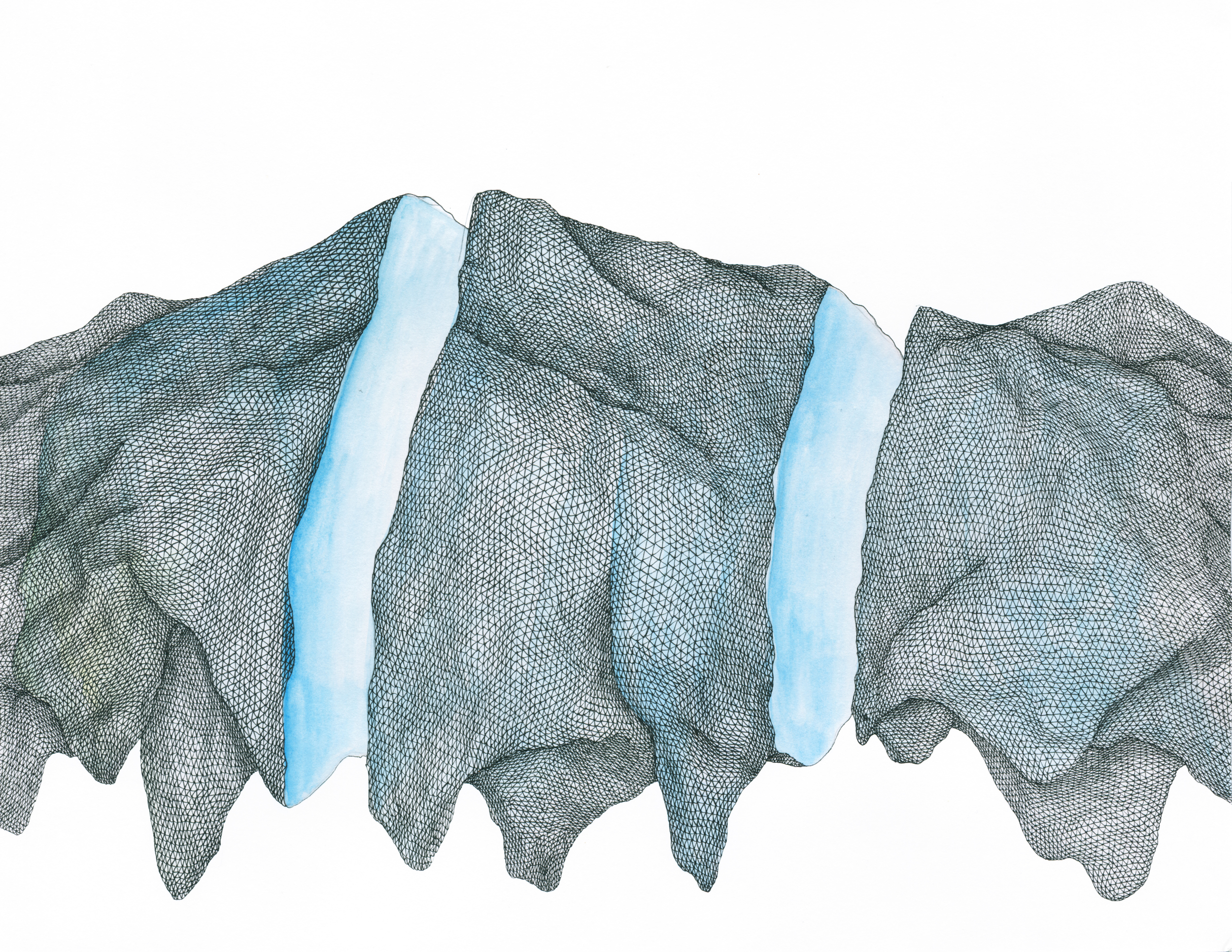 Revealed Interior, Melting Exterior , 2015 pen and watercolor on 140 lb paper, 11" x 14"