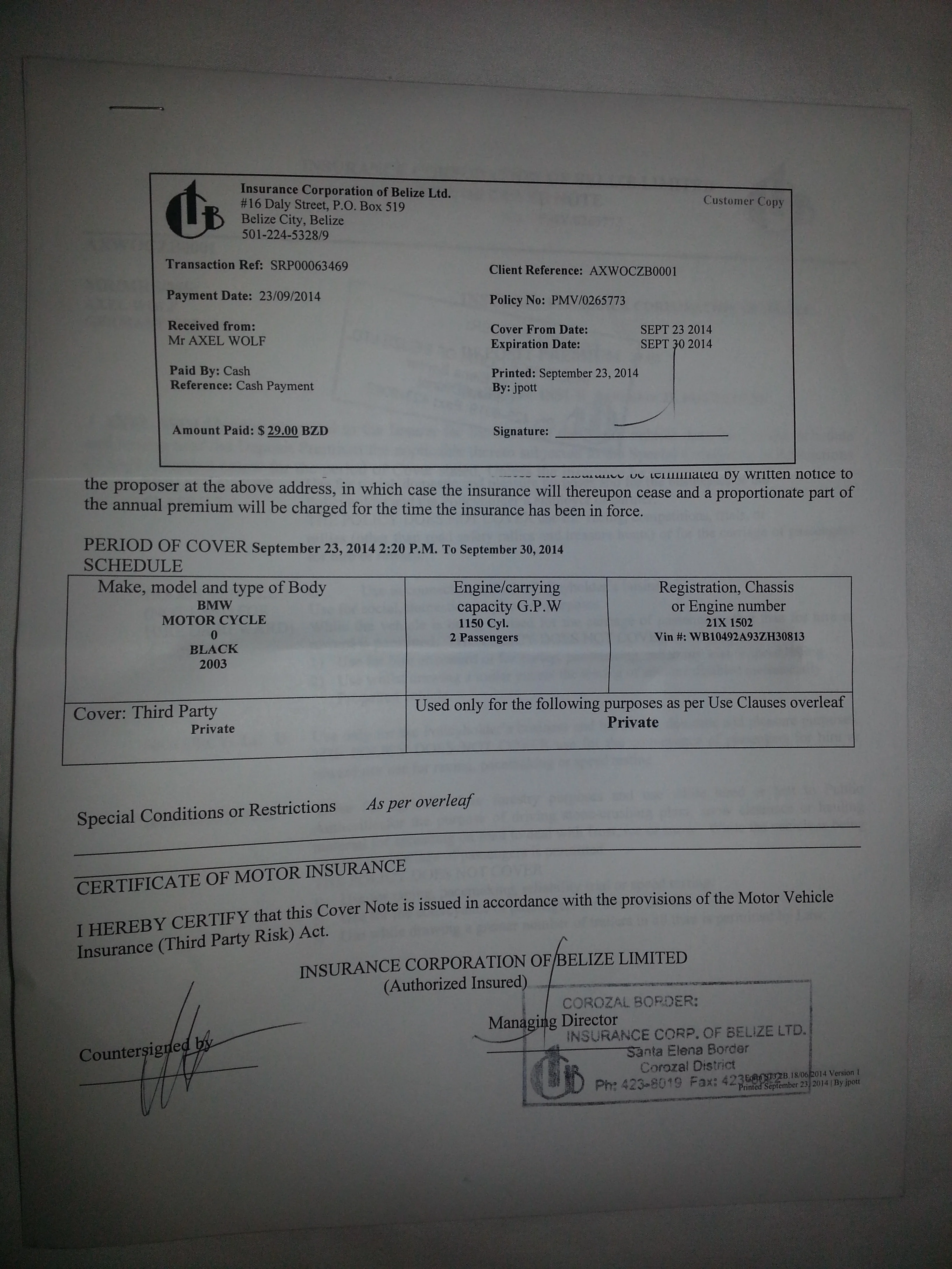 Vehicle insurance is mandatory in Belize
