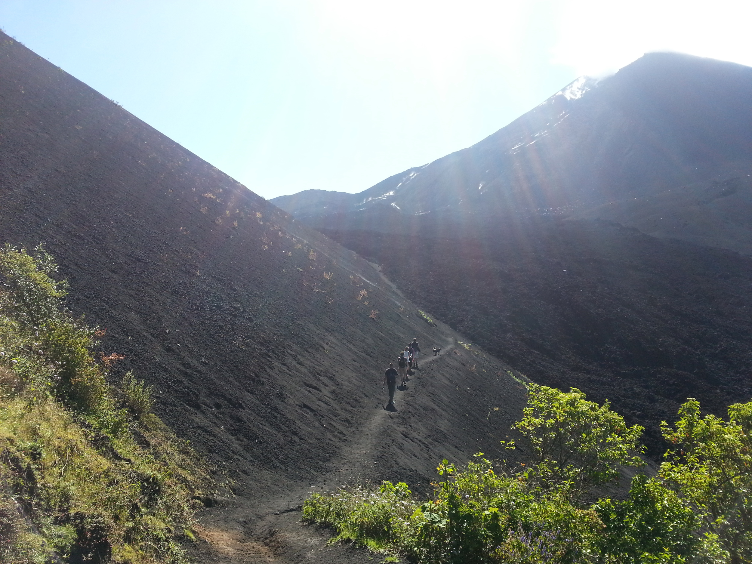 Hiking up the lava fields