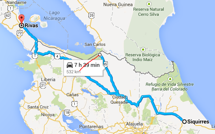 Red line shows the 4 hour shortcut from San Carlos border checkpoint to Hwy 4.