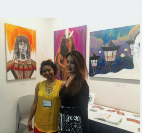 Me with fellow artist Amy Ishida who was also displaying work at the Art Expo. Her skirt is designed with her art!