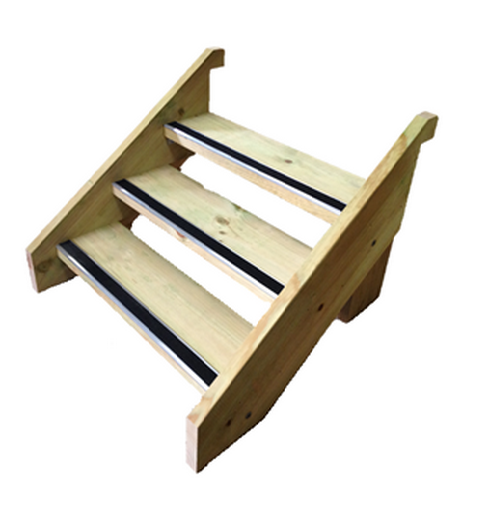 Complete DIY Stair Kit - MERBAU Product Code: KMPRKIT Made using 240 x 42mm MERBAU Includes: stringers & treads *When over 1200mm wide includes Sawtooth Centre Support* Measurements: Height: 330mm Width: 900mm wide – 5400mm wide Internal step width = 945mm, Complete external width = 1035mm Distance ou from platform 380mm