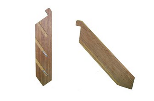 Stringers - MERBAU with Batten Screws PREMIUM Product Code: KMPRSTAIR Made using 290 x 42mm MERBAU Measurements: Height: 330mm Width: 900mm wide – 5400mm wide Distance out from platform 380mm TREADS NOT INCLUDED
