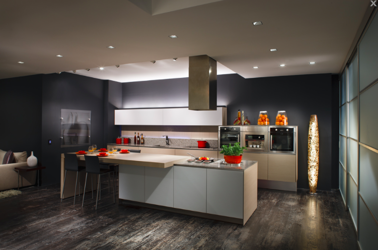 Acculux trim less LED can lights in Kitchen ceiling.