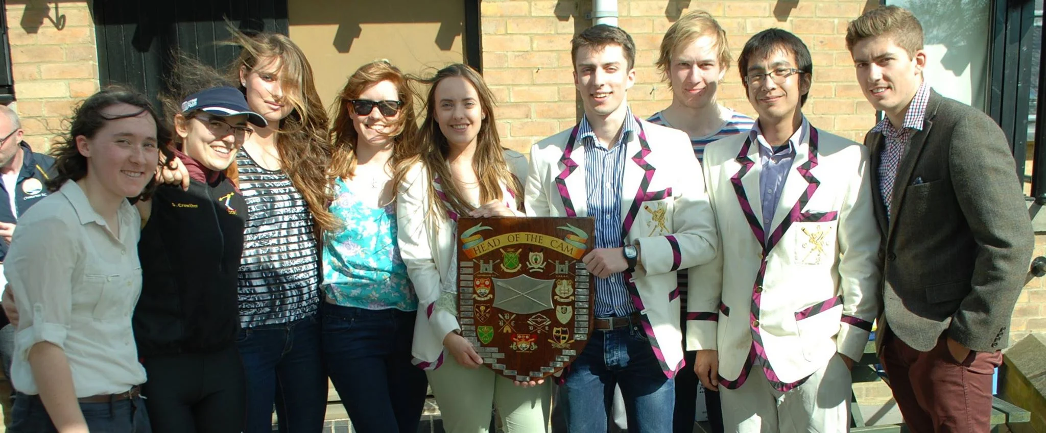 Downing M1, fastest crew of the day; and Downing W1, fastest women's VIII. Fastest women's crew of the day was the CCRC quad. On display is the fine "Head of the Cam" shield dating back to 1962; we're really hoping to get it updated with winners from recent years, this year.