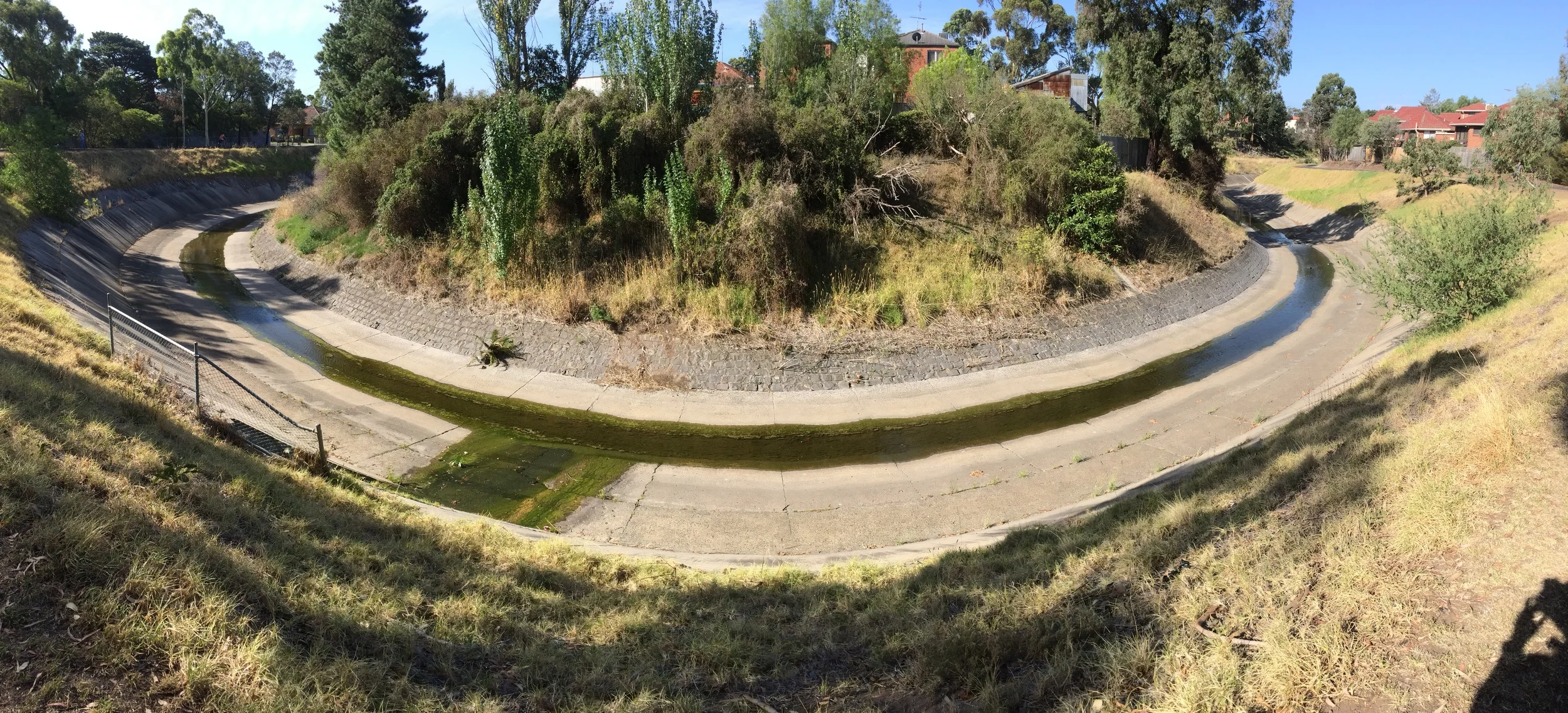 Moonee Ponds Creek - a concrete-lined shadow of its former self, but still flowing&nbsp;its original course and yielding some valuable riparian habitat along its banks for urban birders to explore.