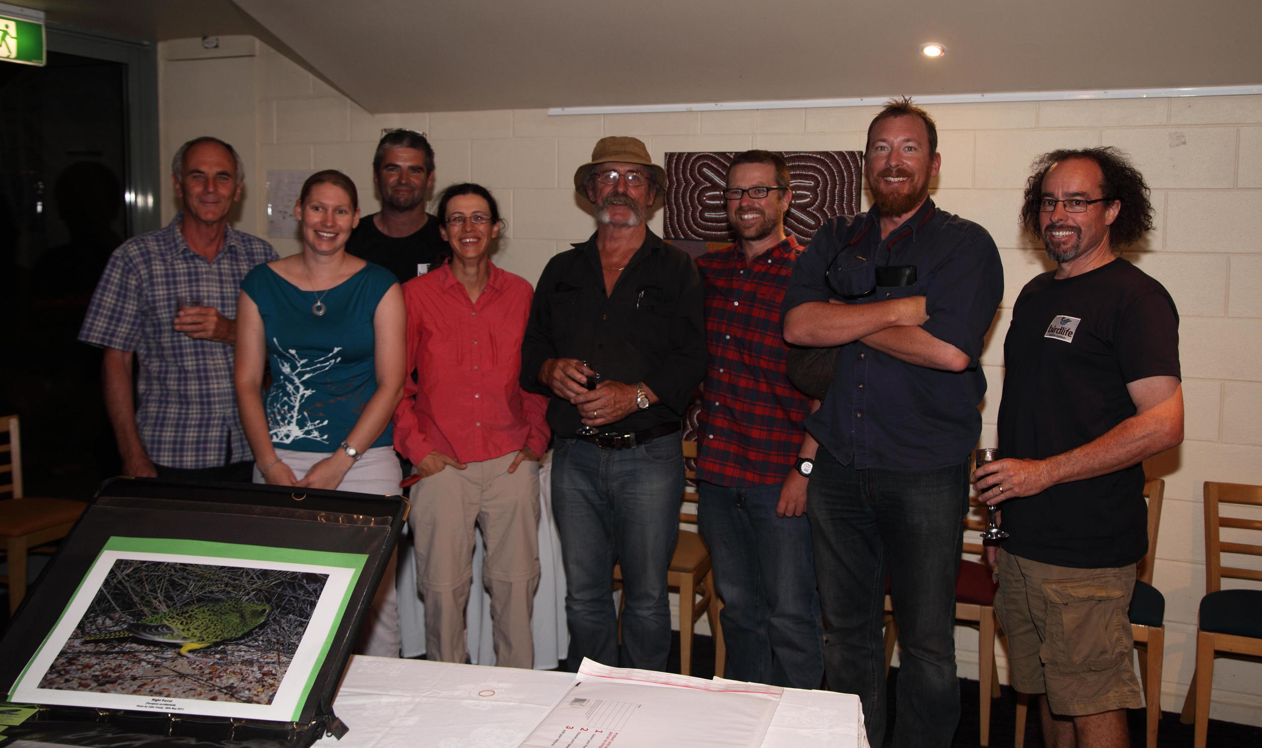 Good times in The Alice with John Young (centre) and the committee of Birdlife Central Australia
