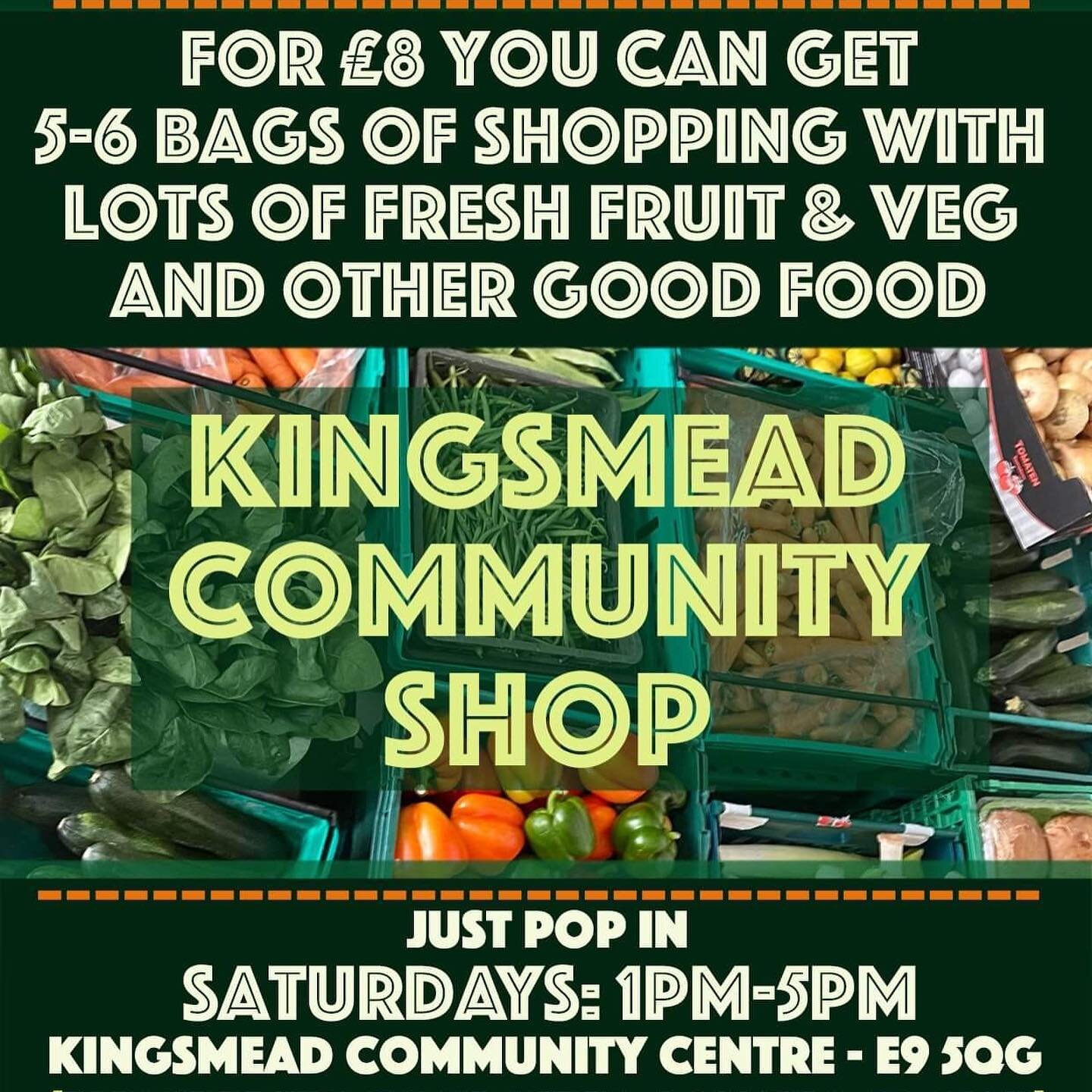 Please spread the word: Kingsmead Community Shop... Every Saturday E95QG... 1-5pm. By the people for the people. @madeupkitchen @rise.365 This week &pound;8 provides at least 6 bags of shopping: sweet potatoes, plantain, white potatoes, carrots, onio