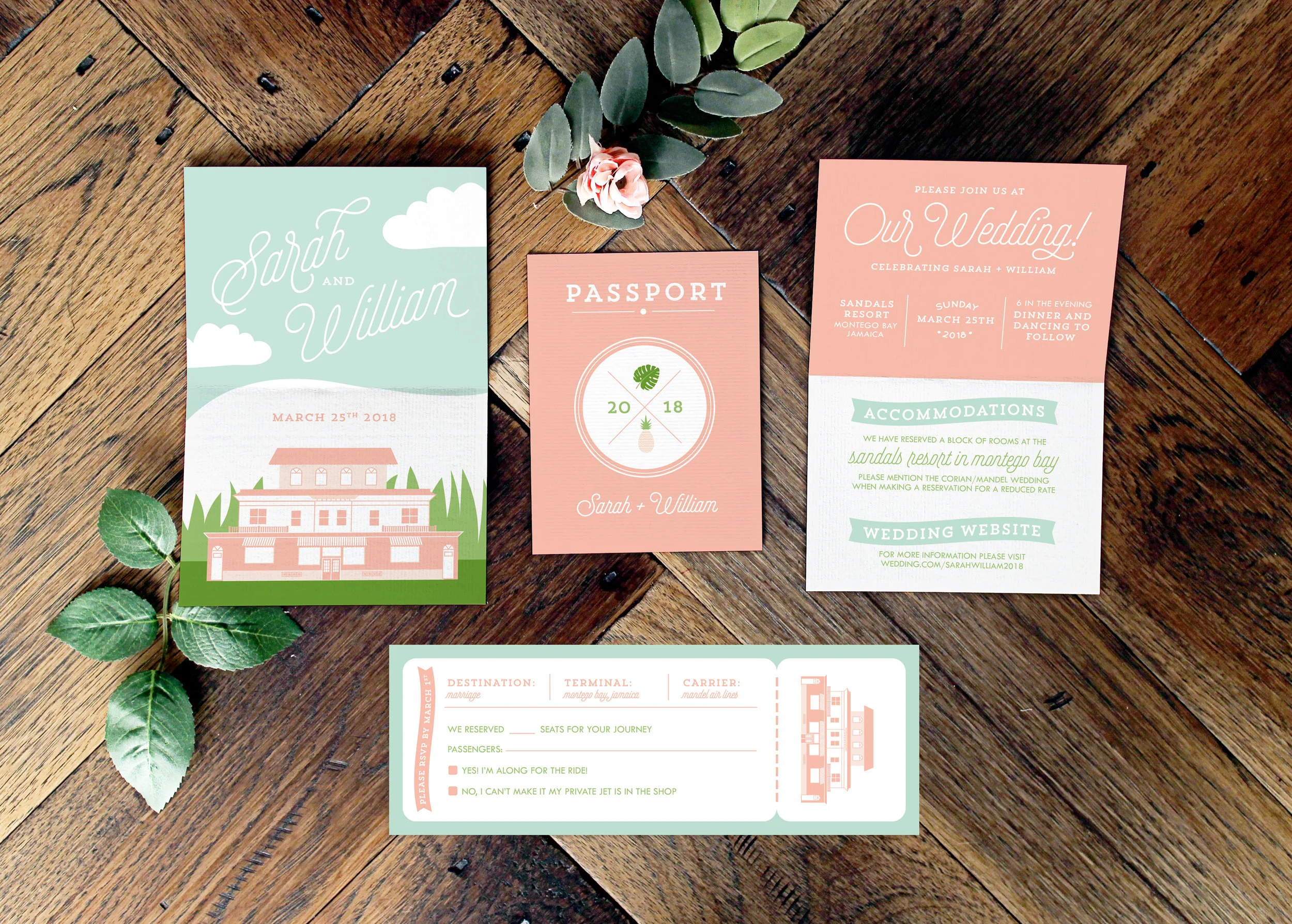 Copy of Tropical Passport Wedding Invitation Suite