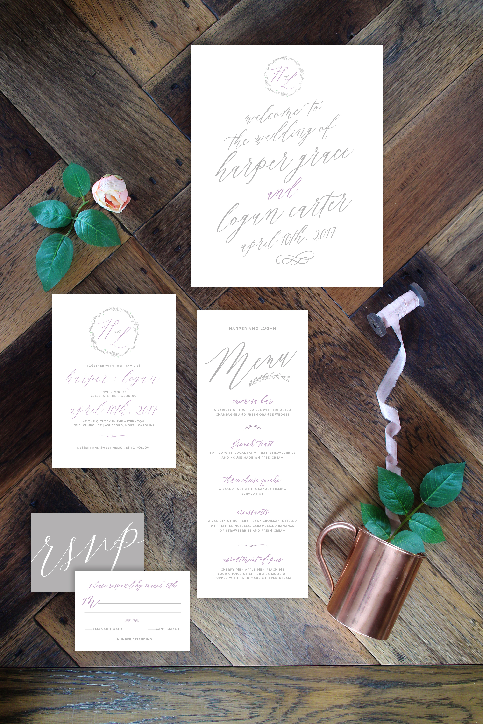 Calligraphic Lilac and Gray Wedding Suite by Yellow Heart Art.jpg