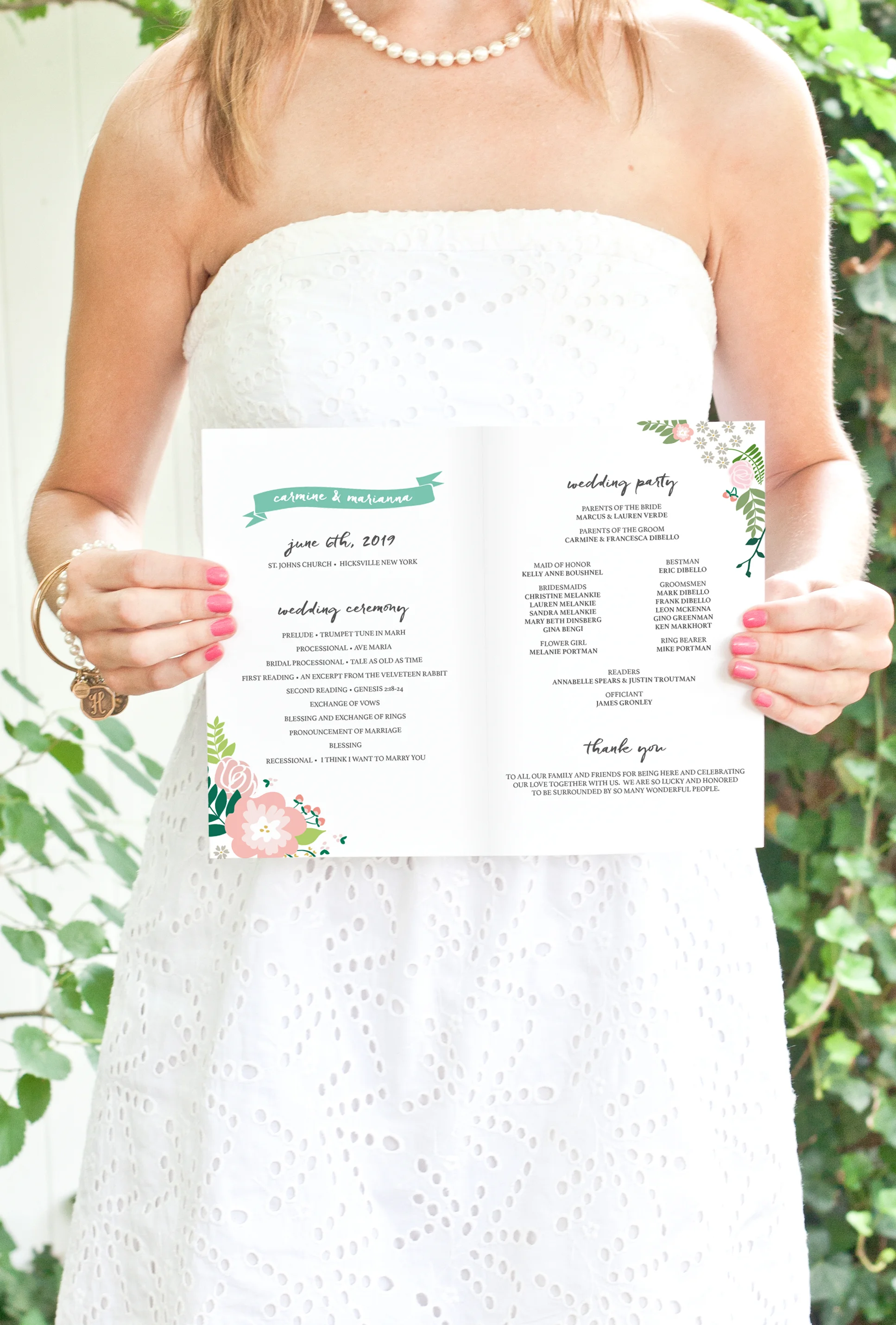 custom couples portraits wedding programs by Yellow Heart Art