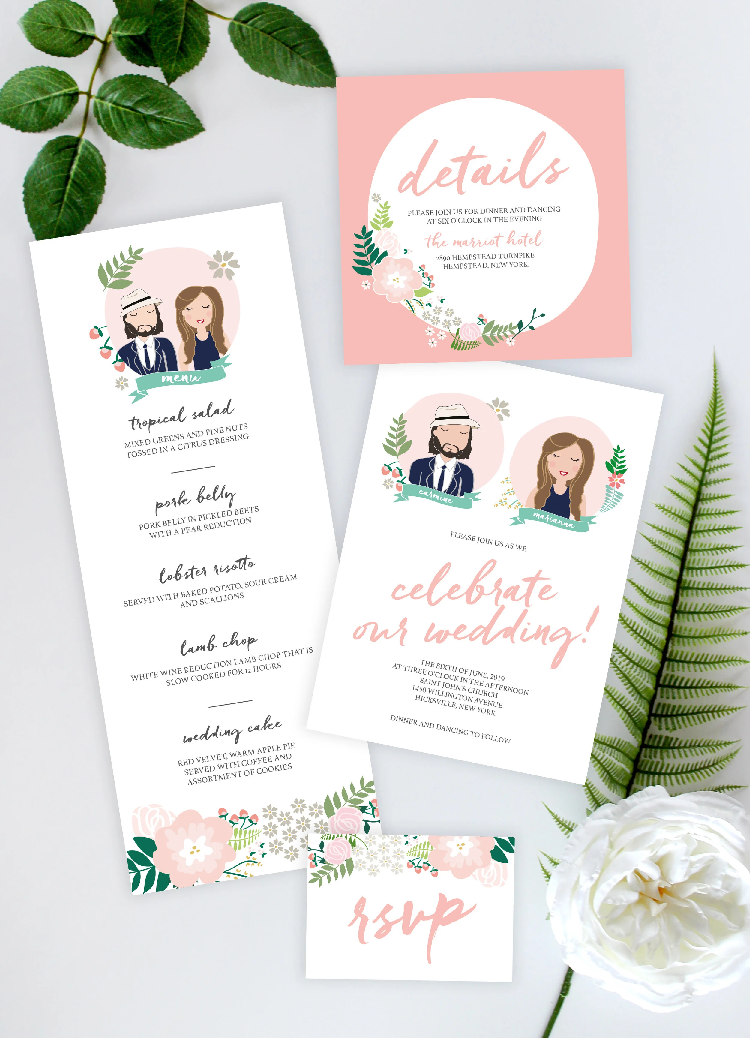 custom portraits wedding invitations by yellow heart art