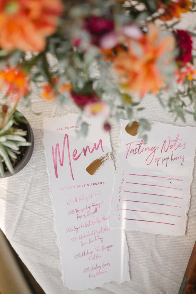deckled edge calligraphy menu and wine tasting cards for your wedding by YellowHeartArt.com