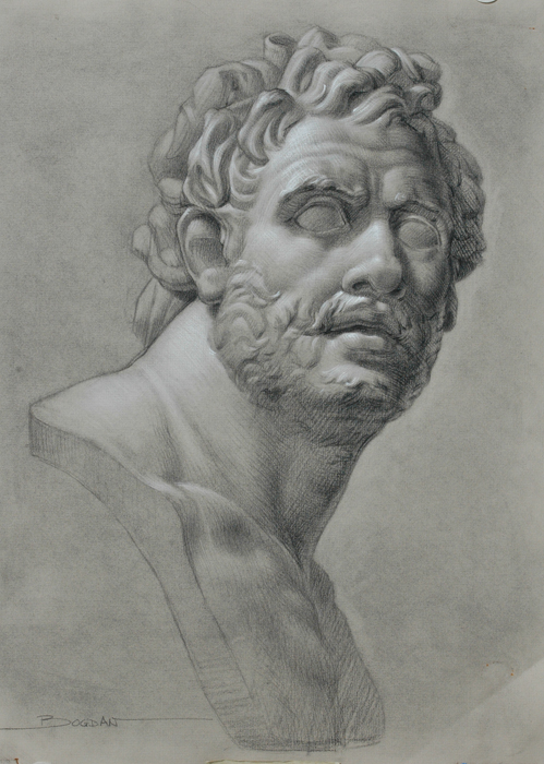 Bust from Sperlonga group, chalk pencil, 20x24 (FOR SALE)