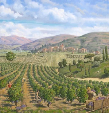 Tuscan Vineyard, oil canvas installation for wine room