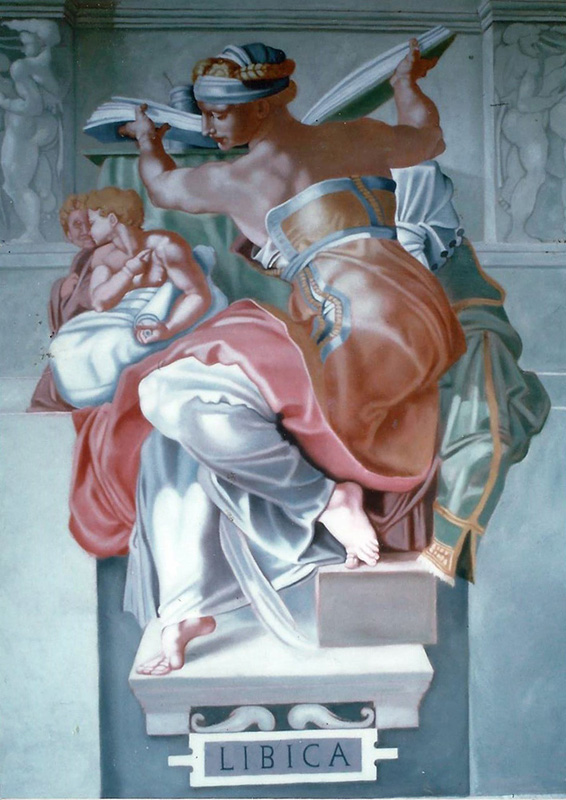 'Libica' (from Sistine Ceiling by Michealangelo), a mural scale copy in oils (approx. 8'x5').