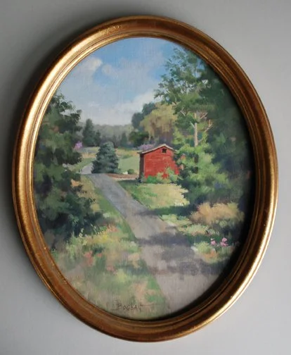 Country Road with Barn, oil on linen canvas-panel, 14" x 11"