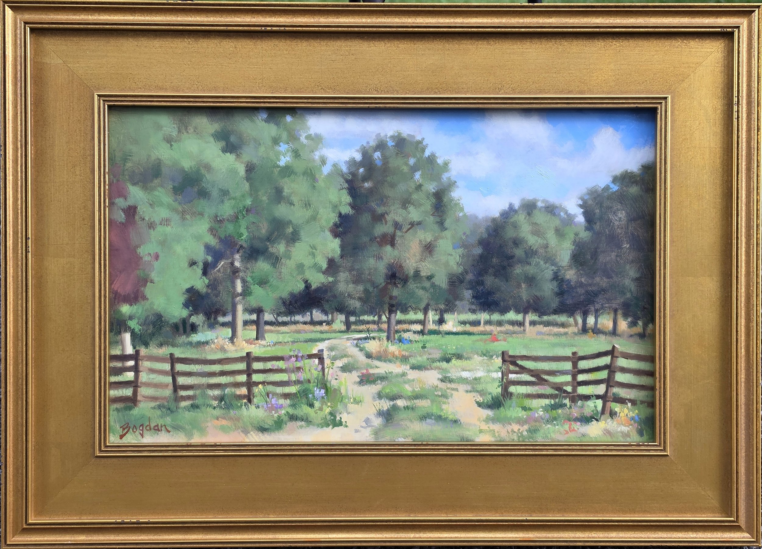 Field with Fence, Oil on canvas, 16 x 10,  $775. 