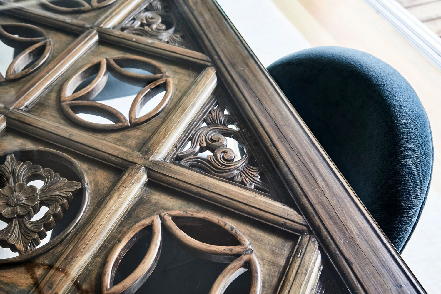 Our client brought home this Indonesian ceiling and we turned it into an incredible dining table.