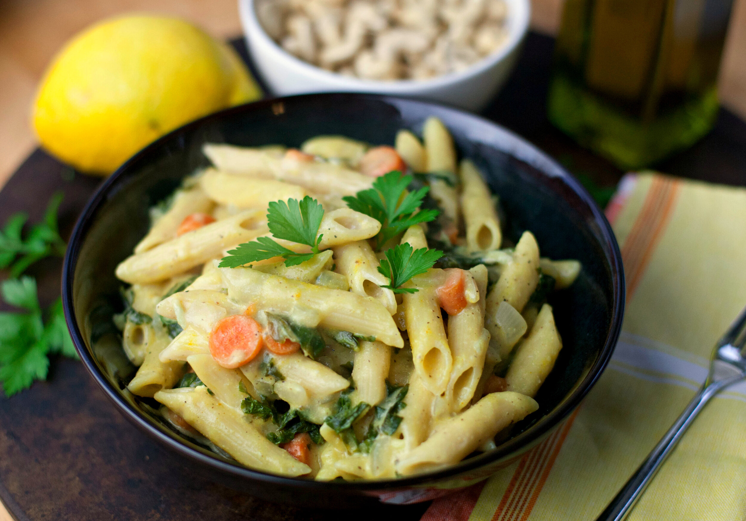 Creamy Lemon Cashew Pasta with Kale