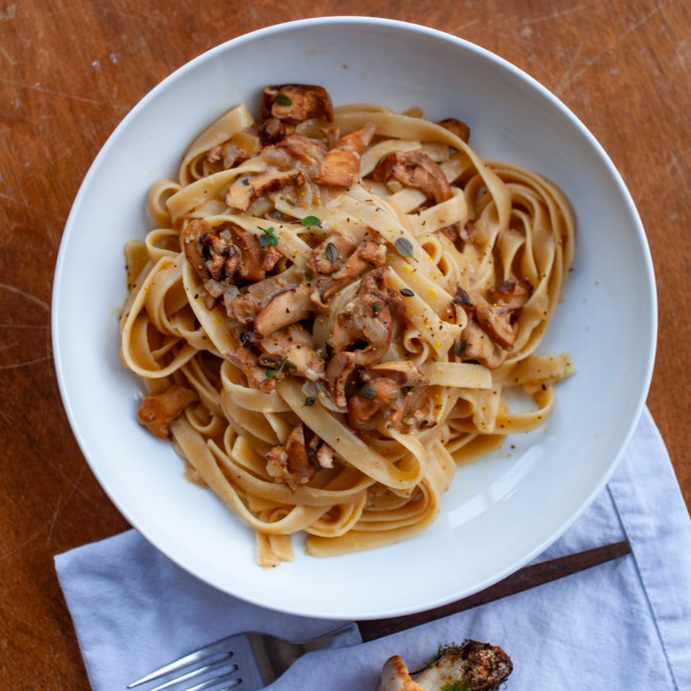 Wild Mushroom, Cream, and White Wine Fettuccine