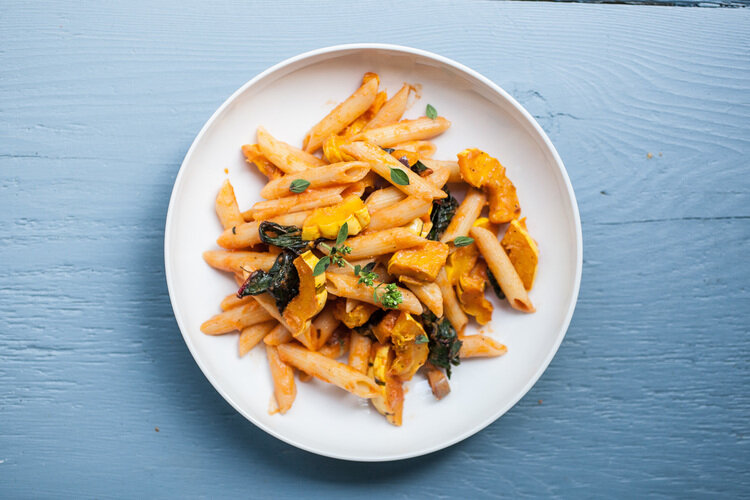 Delicata Squash and Chard Penne Pasta