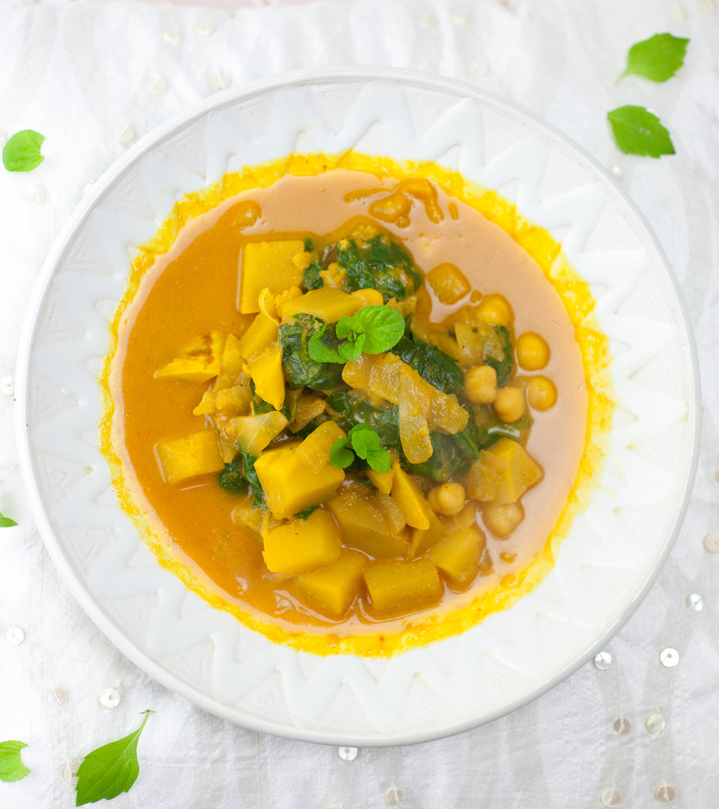 Pumpkin Curry Stew with Chickpeas and Spinach