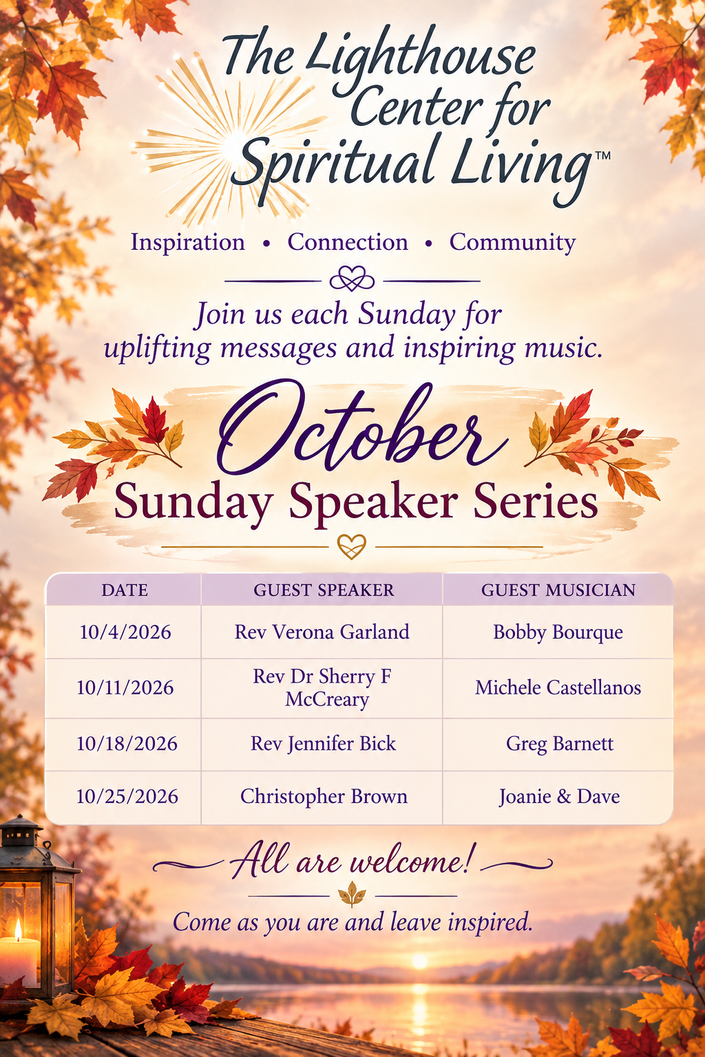 October Speaker & Musician Series