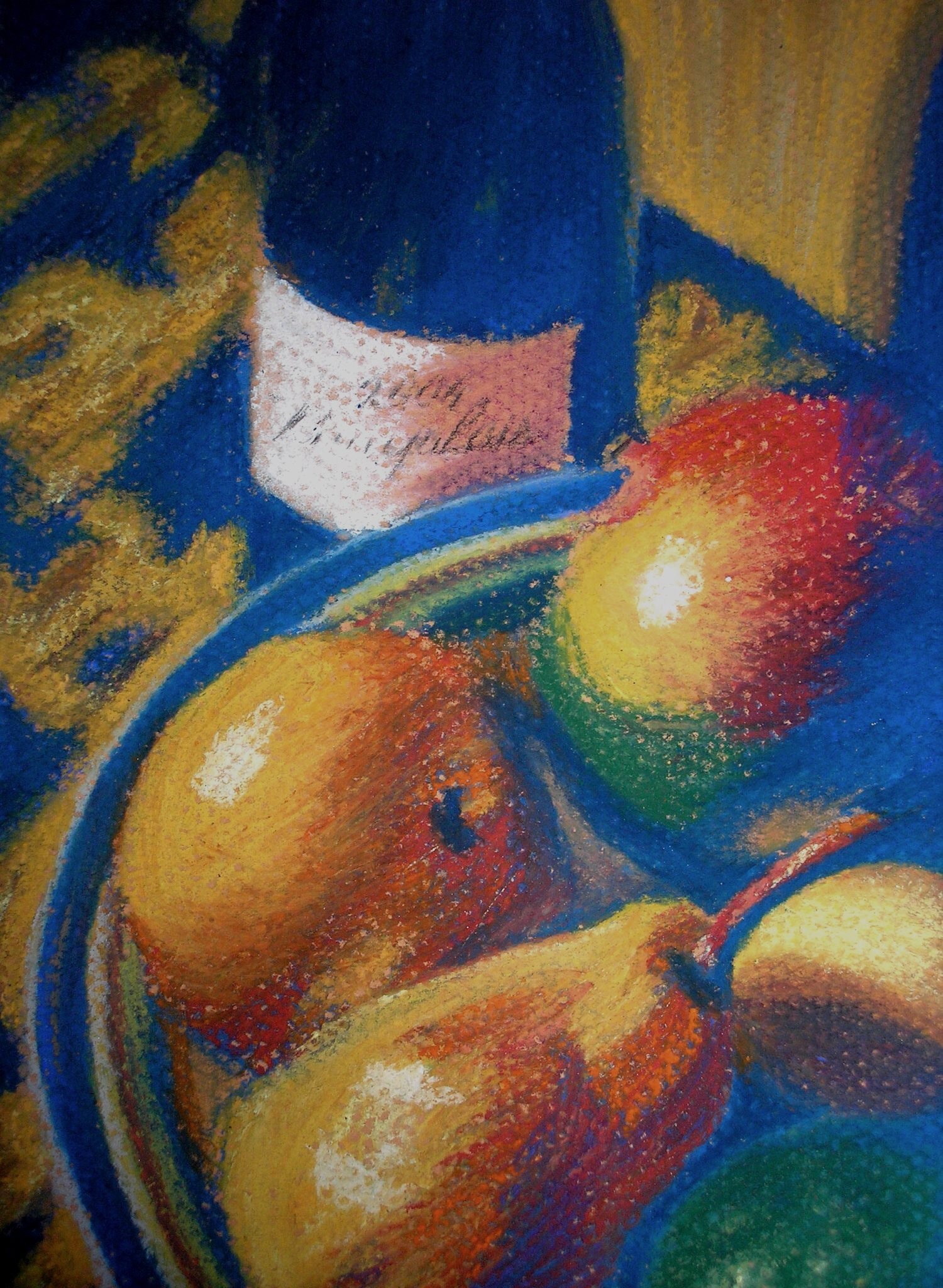    Wine and Fruit    9 in x 12 in  pastel on pastel paper       