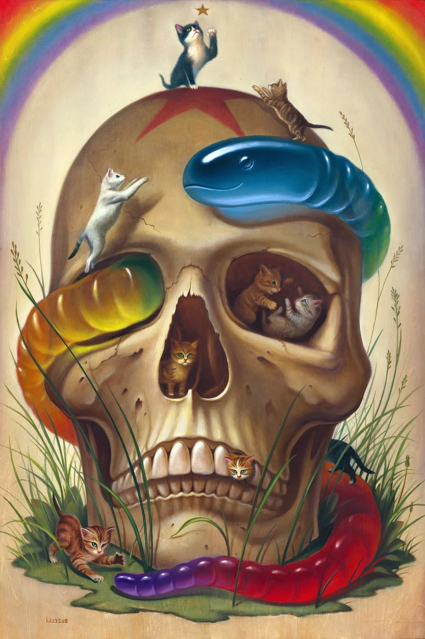 SkullKitties/24”x36”/oil on wood