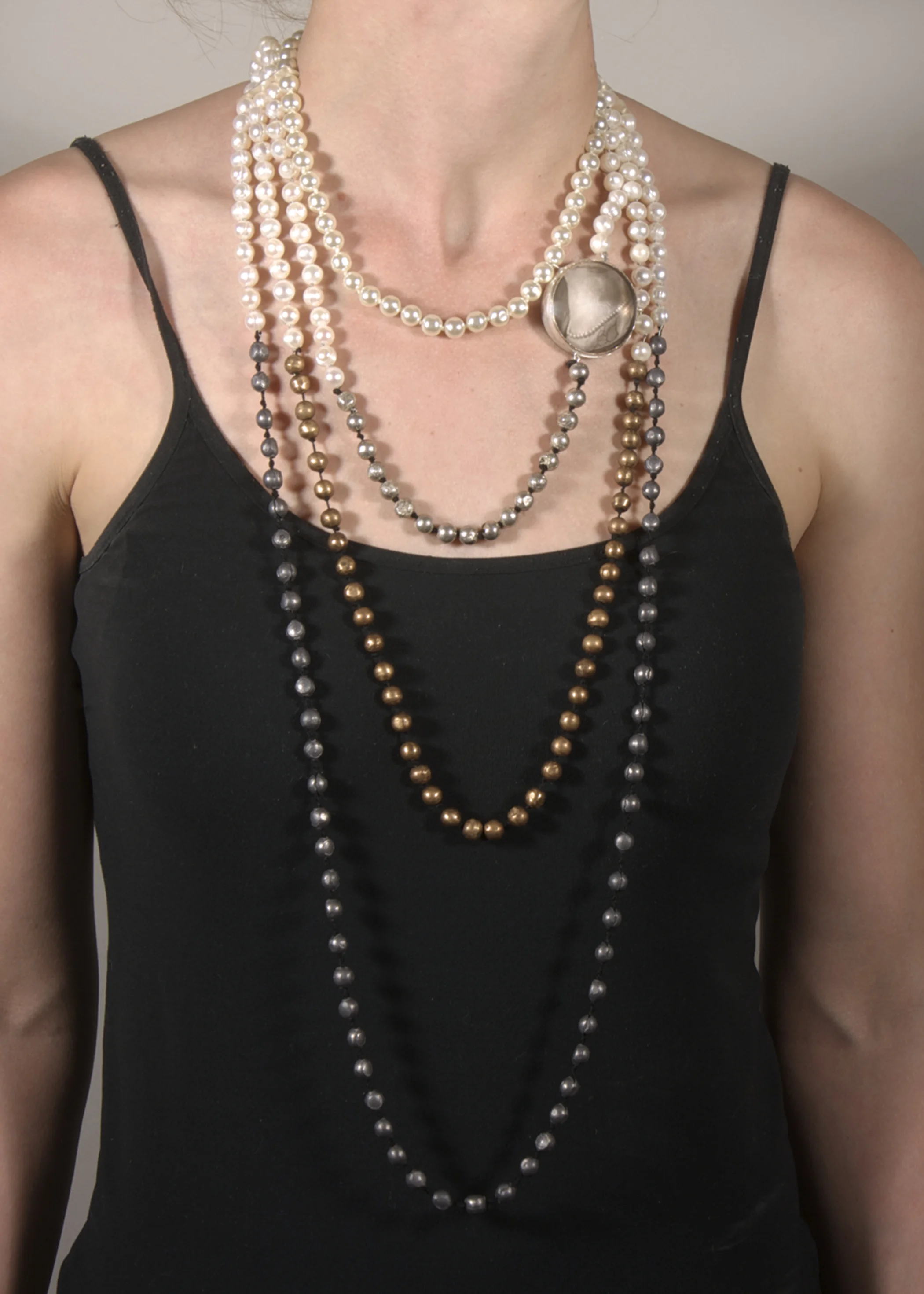 Sunday Best. Pearls, bronze, sterling silver, floss, resin, photograph