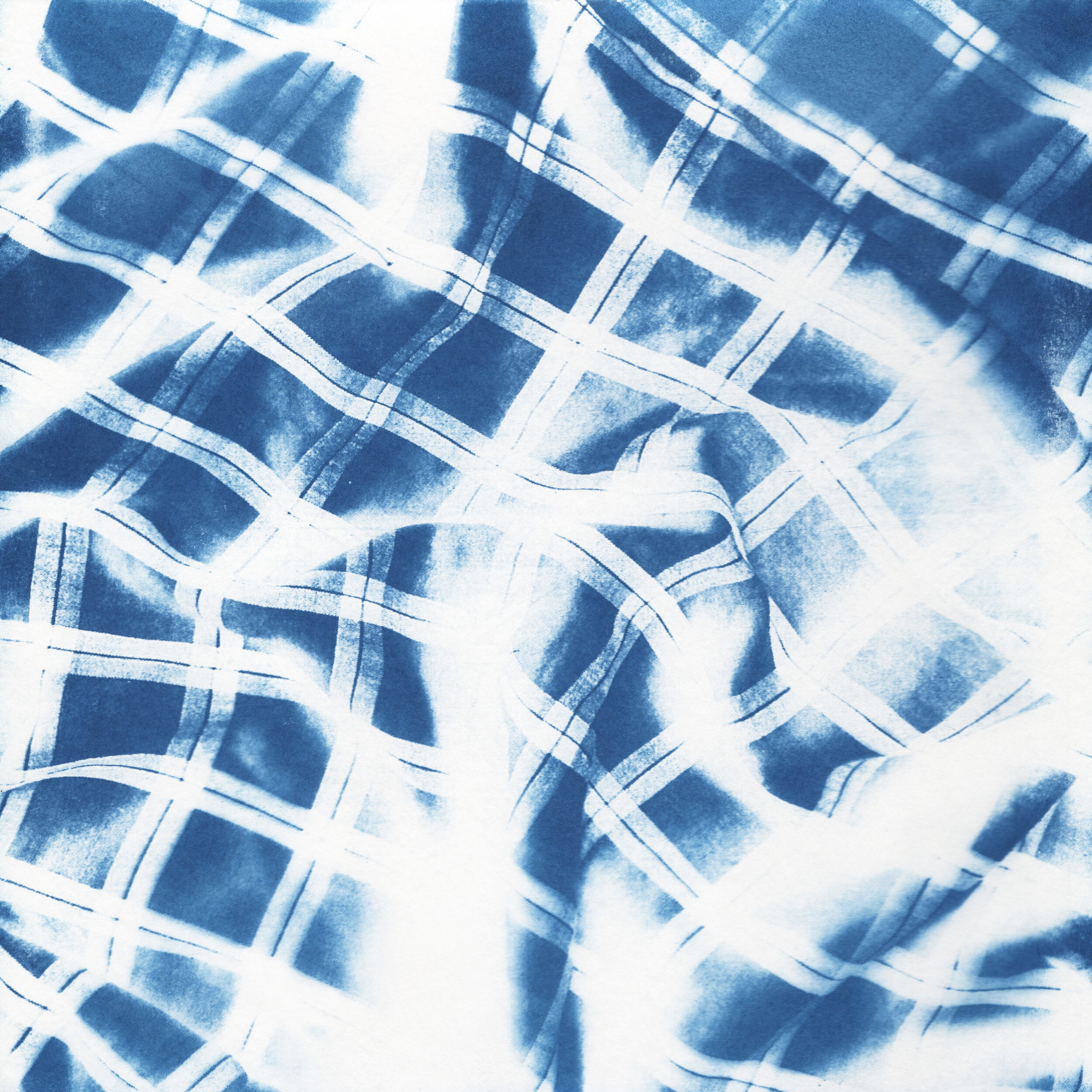 untitled (crumpled grid 001). 2019. cyanotype. 9 x 9 inches