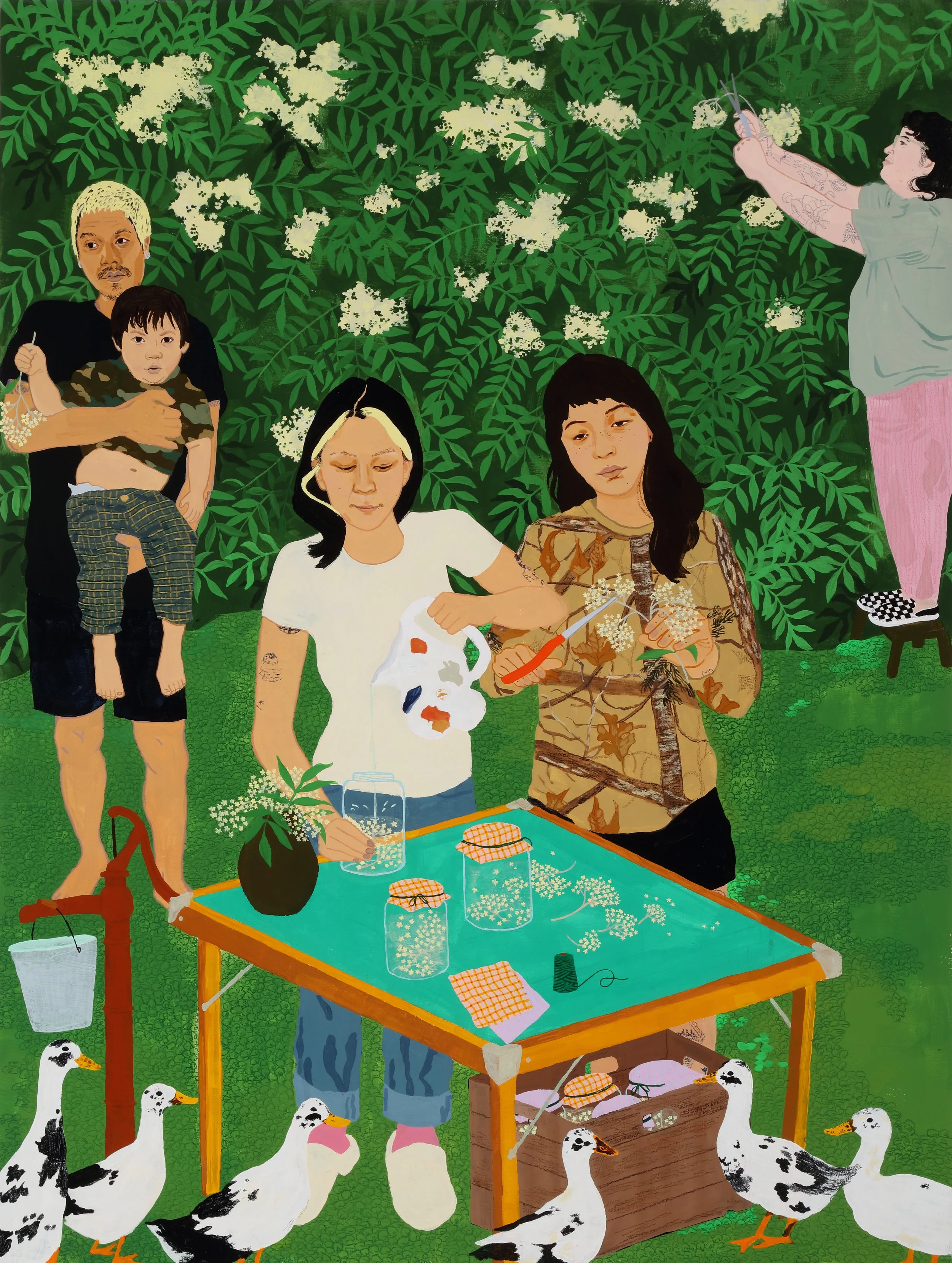   Gentle, insistent, we remember the way, our babes toddle barefoot thru the cities of the universe (first make soda from the flowers, then medicine from the berries, then cut the trees to the ground until next Spring) , 2022  