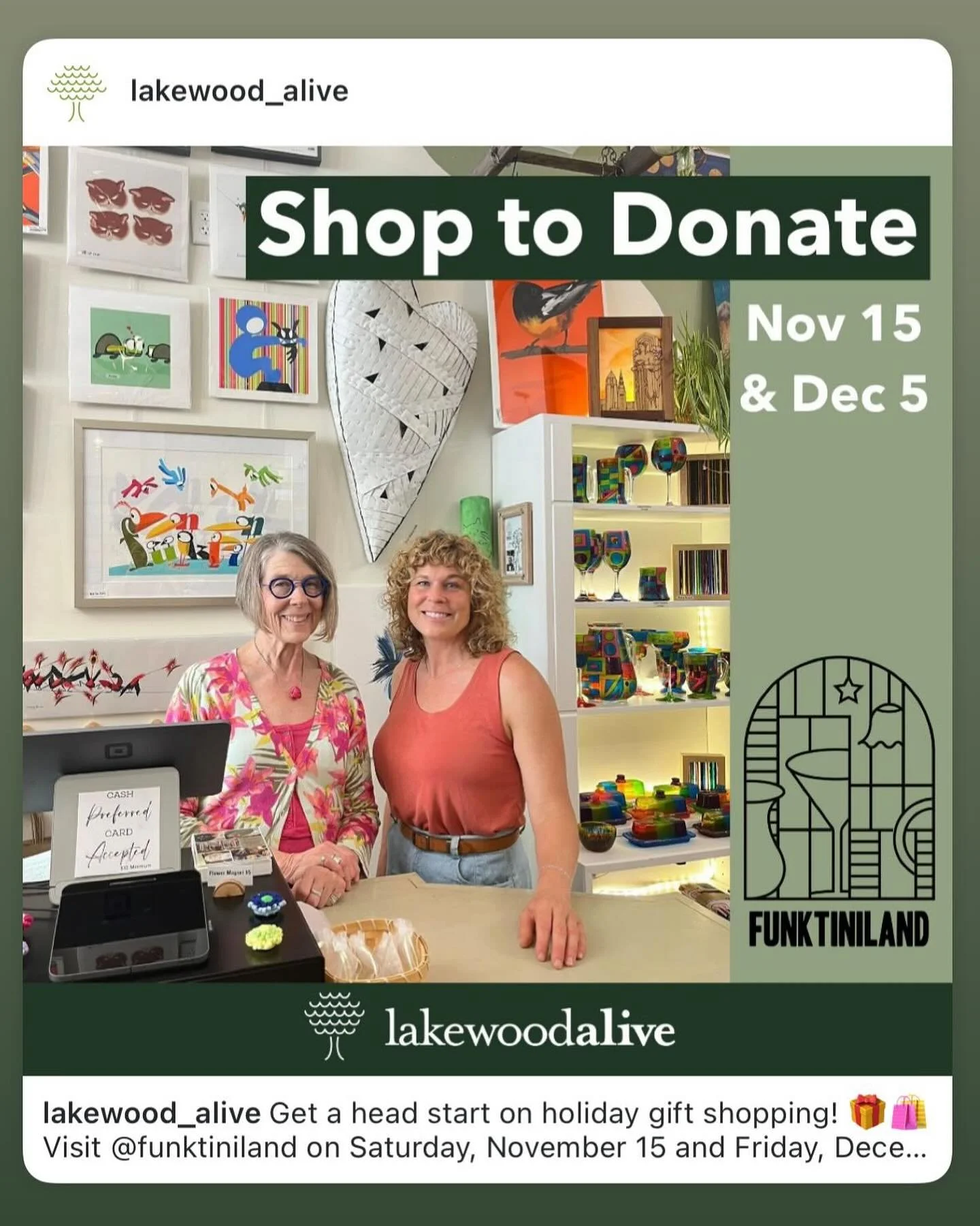 Saturday November 15th we will be donating a percentage of our sales to @lakewood_alive.  If you don&rsquo;t know the organization, check out all the goodness they are creating!

Also it is the begining of @lakewoodchamber Elf on the shelf contest. H