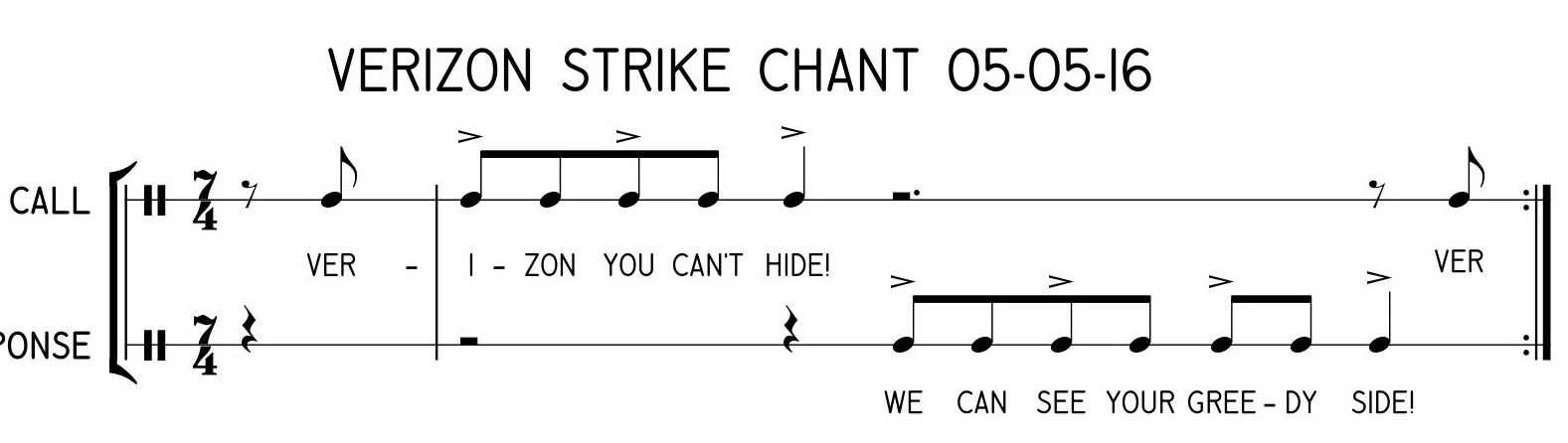 Verizon CWA Strike 05.05.16: Irregular metric organization in call and response-based chants