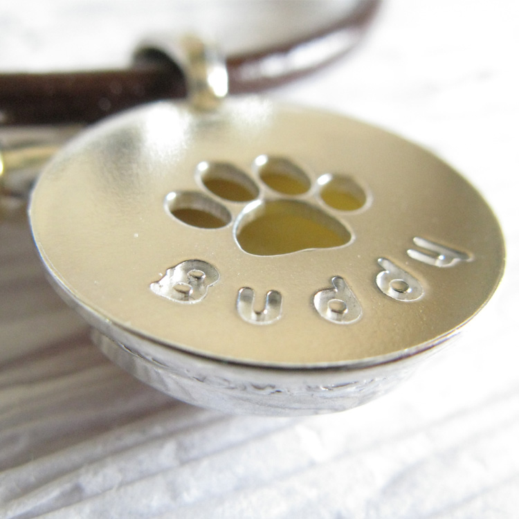 Rainbow Bridge ~ Pet glass cremation memorial necklace wiht paw print sterling silver and leather (3).jpg