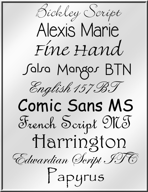 If you purchase engraving for your cremation jewelry, pick from the fonts above