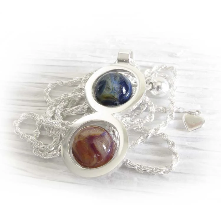 Glass ashes cremation double marble necklace handmade in sterling silver ~ Together 10.jpg