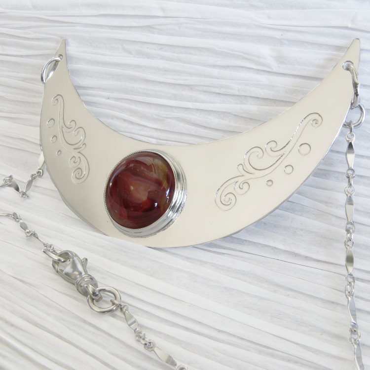 Ethereal crescent glass cremation ashes memorial statement necklace sterling silver by Locked in Art 7.jpg