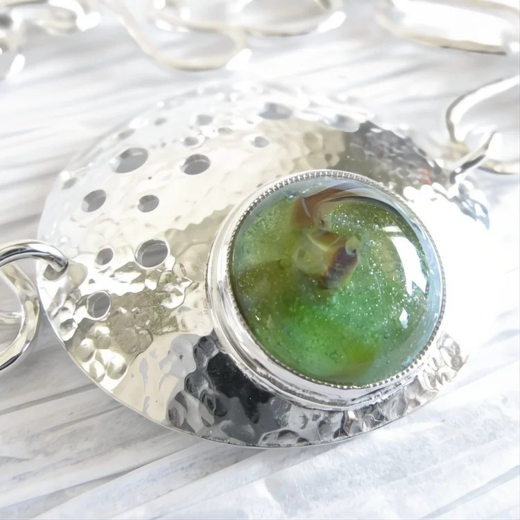 Vitality ~ Glass cremation ashes menorial jewelry artisan sterling silver disc bracelet by Locked in Art 4.jpg