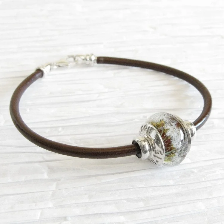 Blessing ~ Glass cremation personalized Pandora bead bracelet leather and sterling silver by Locked in Art 5.jpg