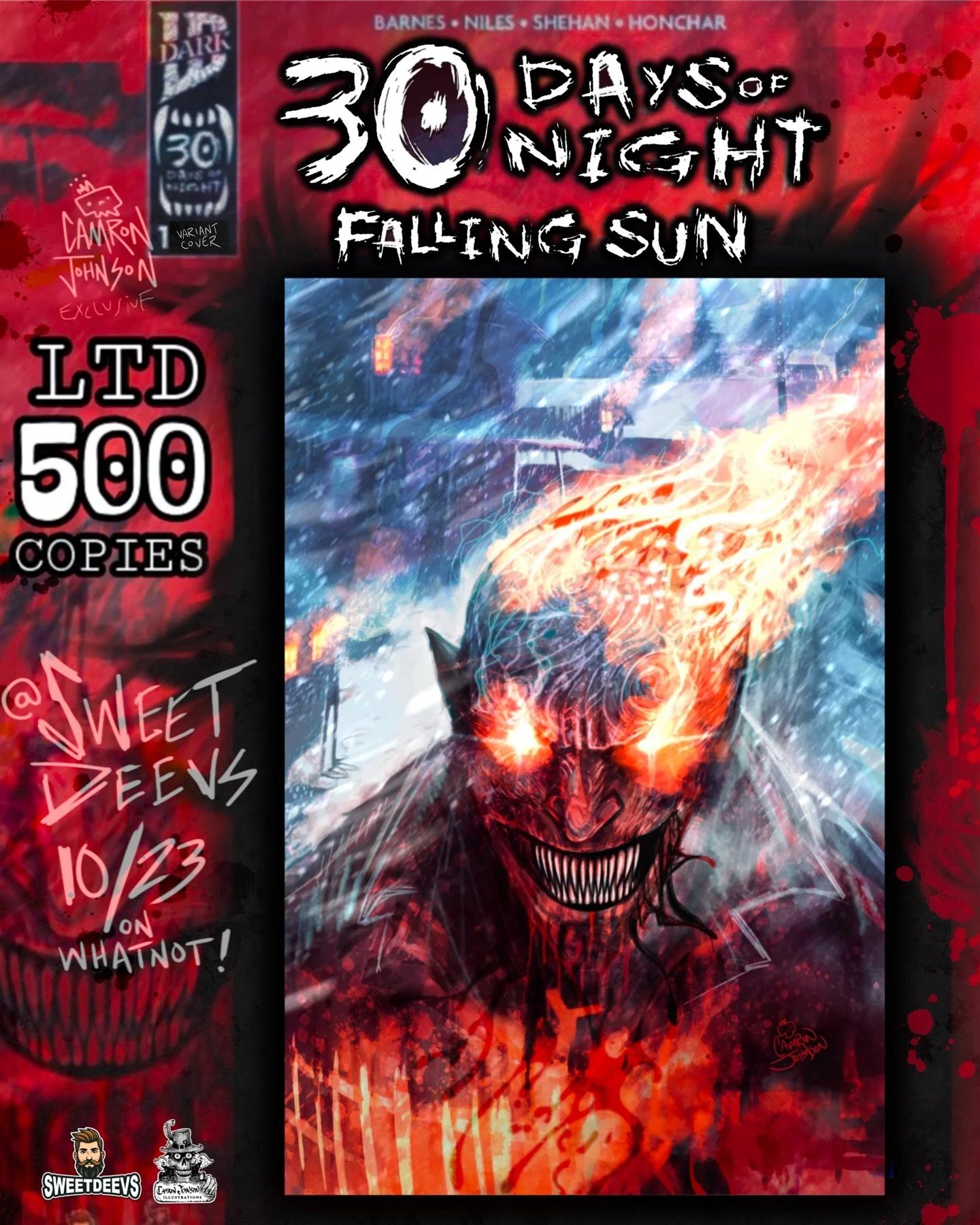 COVER DROP🩸30 DAYS OF NIGHT: FALLING SUN #1 from @idwpublishing ❗️ LTD to 500 copies and brought to you by @sweetdeevs 

Tune in starting TOMORROW, 10/23 and ALL WEEKEND on @whatnot for signed/remarked copies, and all sorts of COLD-BLOODED COMIC BOO