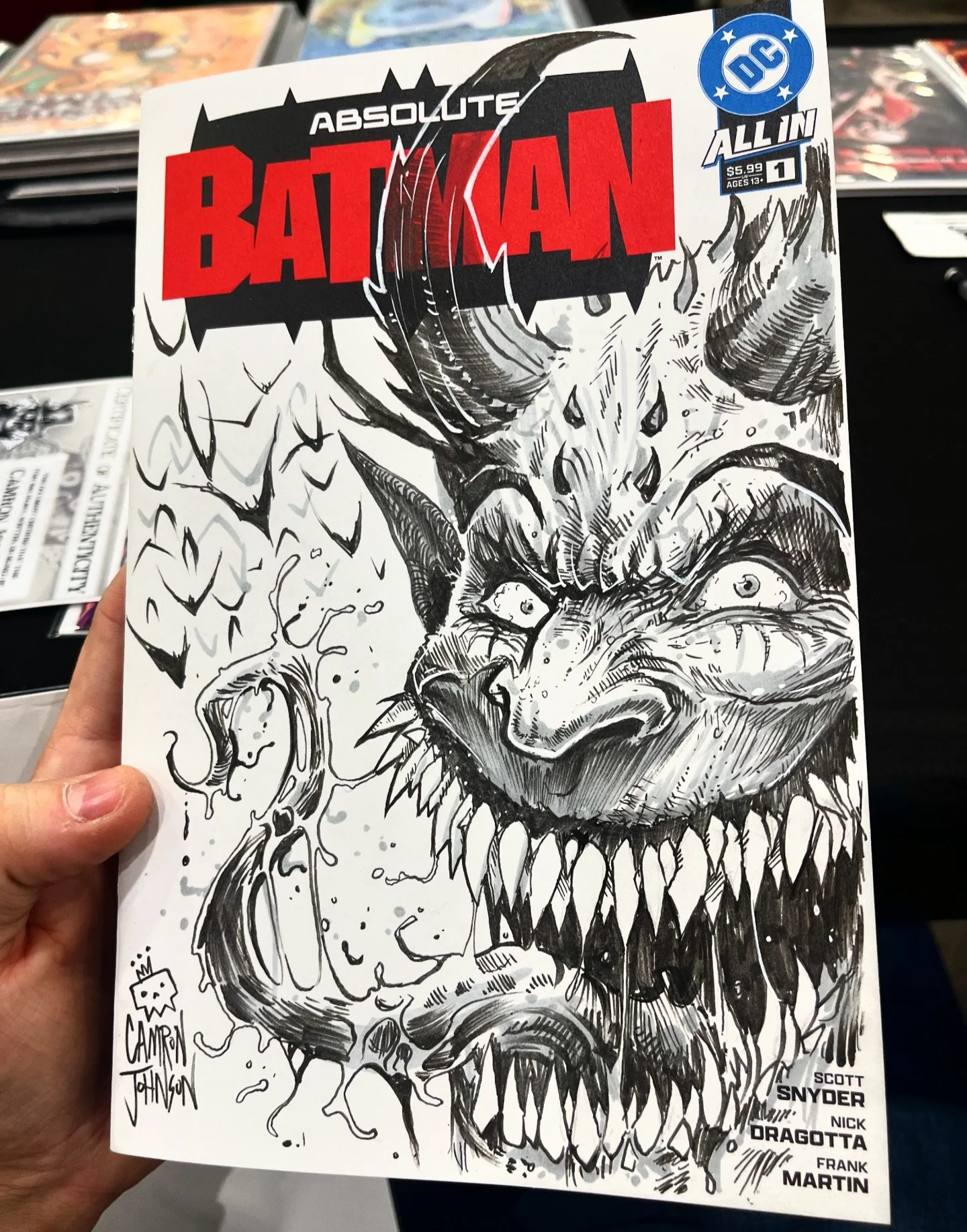 Absolute Joker at @grcomiccon 🃏
I&rsquo;ll be at Table 1135 all weekend, and will be doing a live demo panel on Sunday at 11:45am! Stop by and say waddup ✨ 

#batman #joker #sketch #sketchcover #art #jokerart #batman #illustration #comics #comicbook