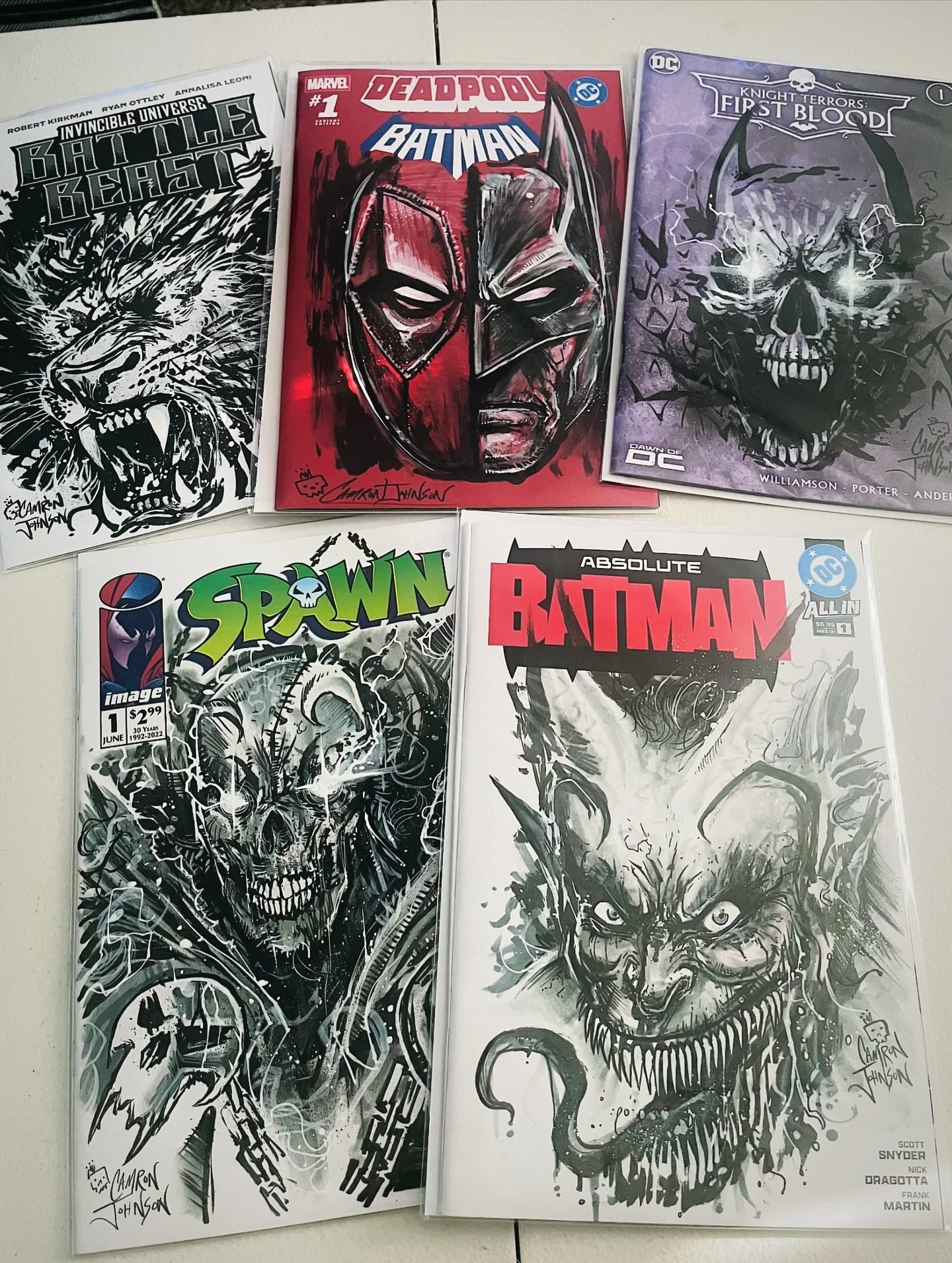 Going live tmrw on @whatnot w/ sketches, remarks, &amp; signed exclusive covers! These 5 sketch covers have been loaded into the Auction tab for pre-bids, so if you dig one - check it ✅ 
Bookmark it &amp; tune in! (Link in bio/story) 
-
-
 #deadpool 