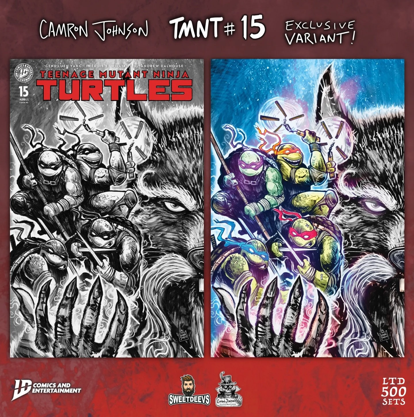🚨DROP ALERT 1/2 🐢 NEW exclusive covers for @idwpublishing TMNT issue 15 dropping next week (Feb 12-14) from @sweetdeevs LIVE❗️This set features a Classic B&amp;W Trade Dress &amp; Full Art Color Power-up variant! Bookmark the shows over on @whatnot