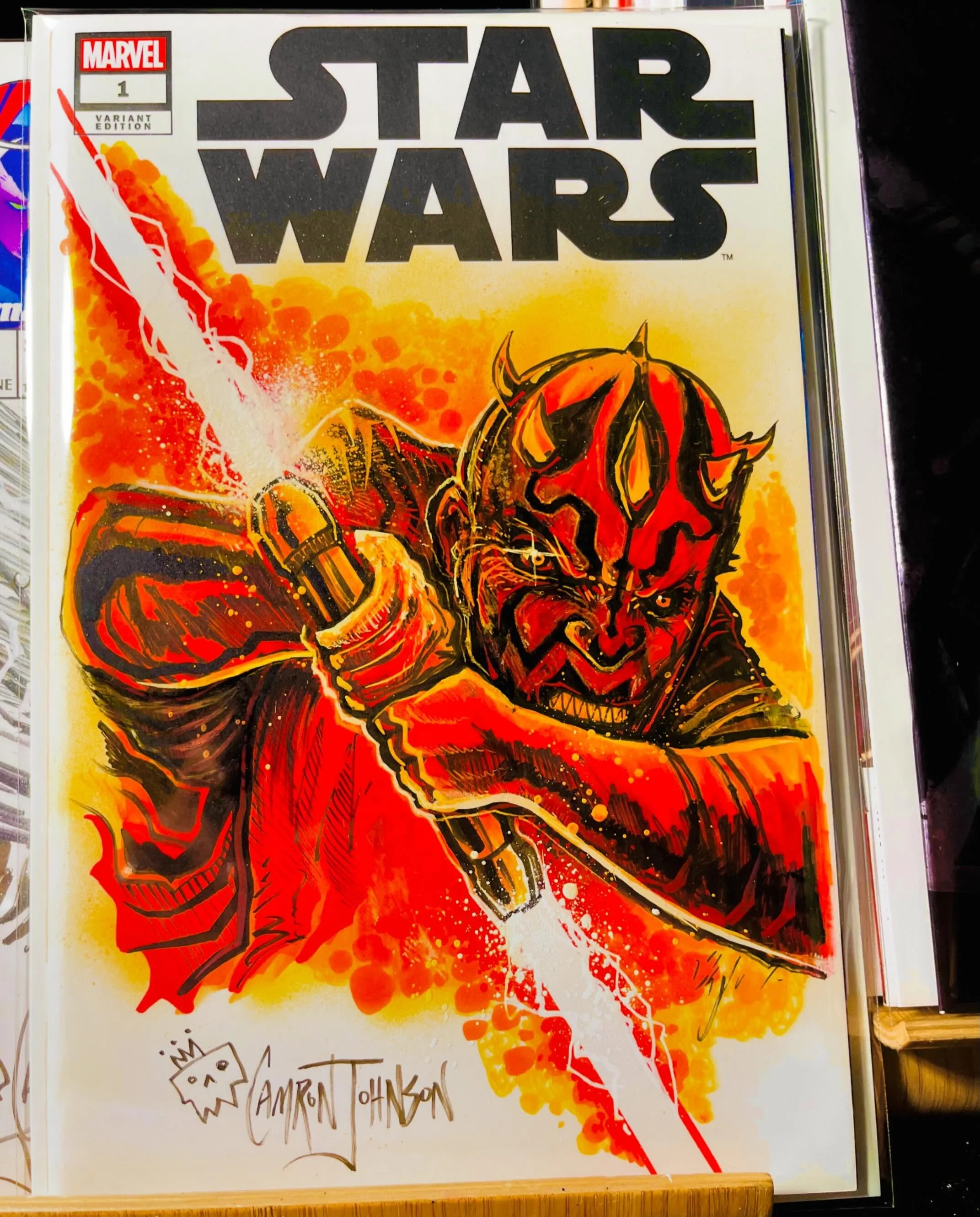 MAUL: SHADOW LORD 😈 
(Sketch on a Star Wars 1)

I remember seeing Darth Maul for the first time in theaters in &lsquo;99. That looming pitch-black silhouette with a fiery stare&hellip; the spiked horns&hellip; the gnarly teeth. The Sith Lord&hellip;