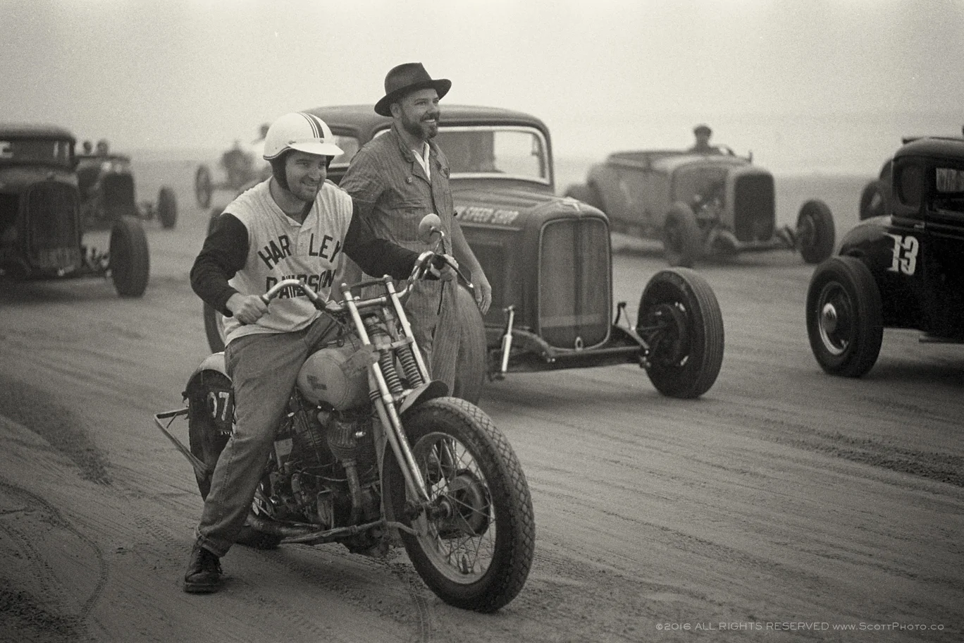 Mr. Bobby Green in the thick of things as the racers return to the pit area.
