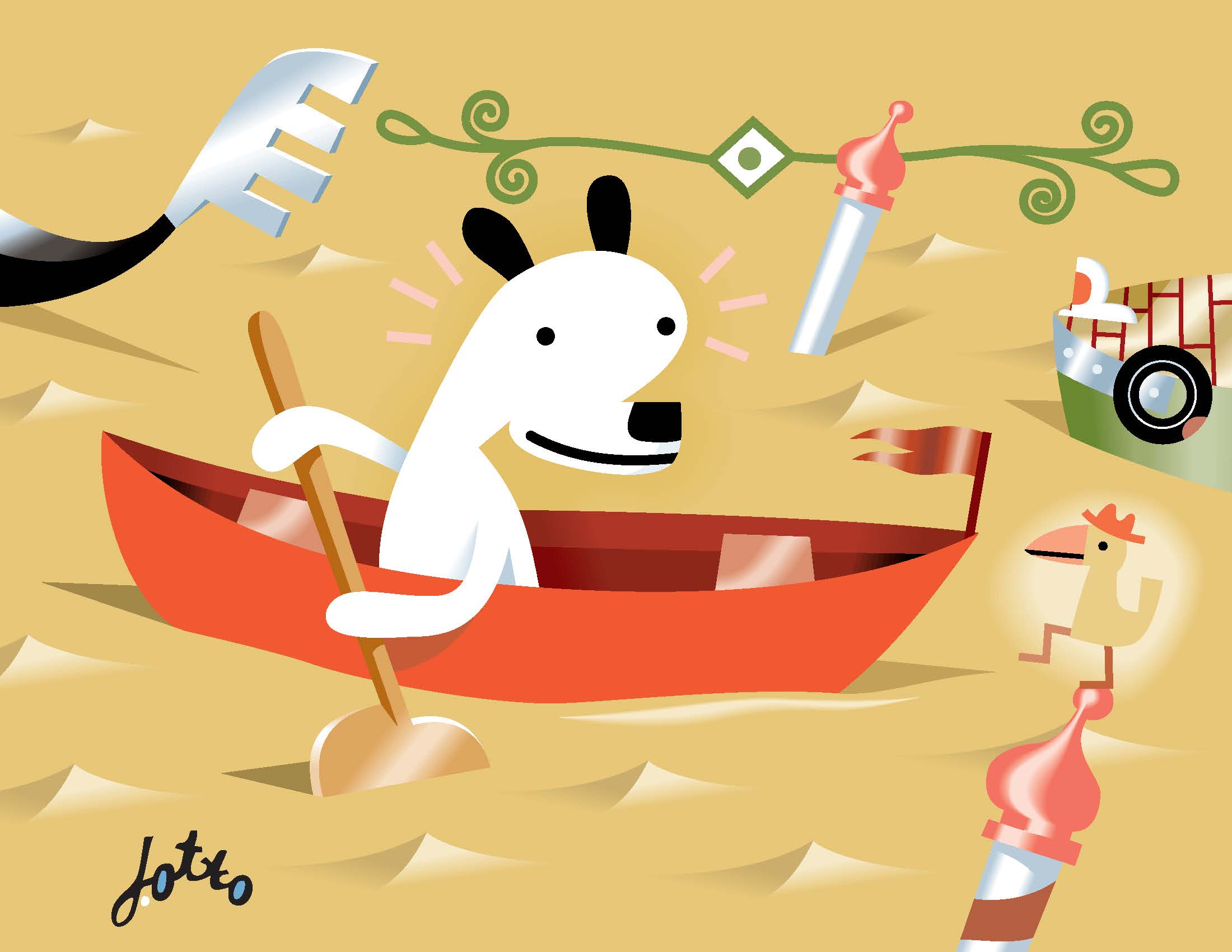 J. Otto Seibold, Detail from the cover of Mr. Lunch Borrows a Canoe, by J. Otto Seibold and Vivian Walsh, 1994. 