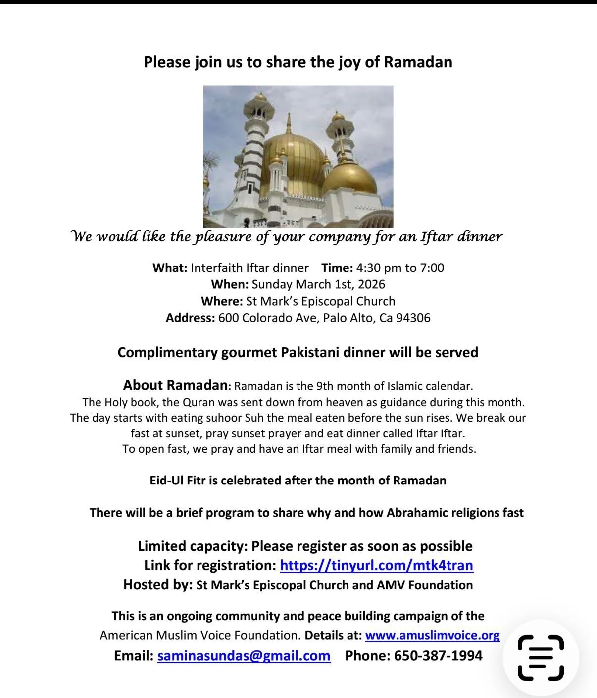 Palo Alto: Interfaith Iftar Dinner